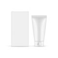 Small plastic cosmetic tube with paper box mockup, front view